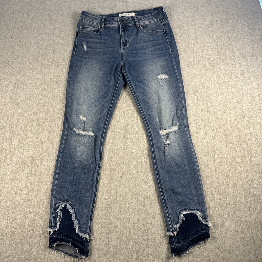 HIDDEN Women's Size 28 / 6 Two-Tone Raw Hem Distressed‎ Ankle Skinny Jeans